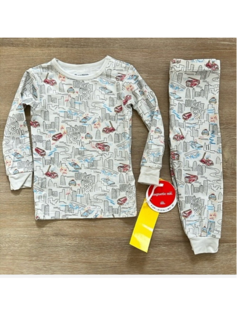 Magnetic Me Baby Pajama Set 9-12 Months White Red City Fire Truck Print